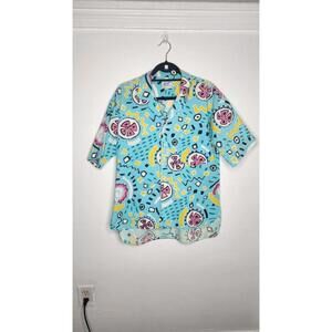 Vintage Dash To The Beach Shirt Mens Medium Blue 100% Cotton Aloha Abstract 80s